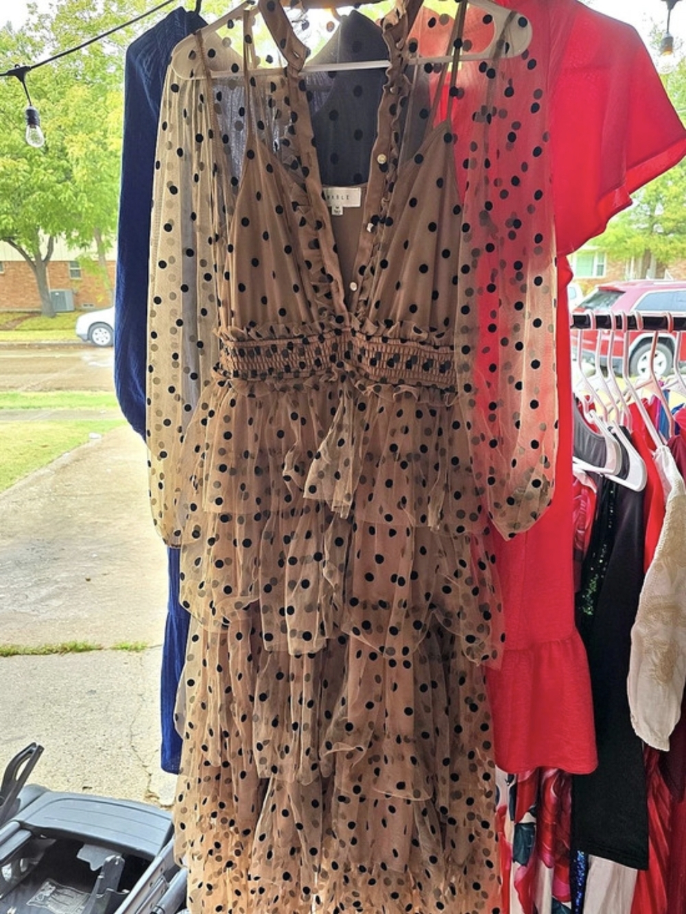 MABLE Uptown Ease Polka Dot Midi Dress Brown & Black Medium